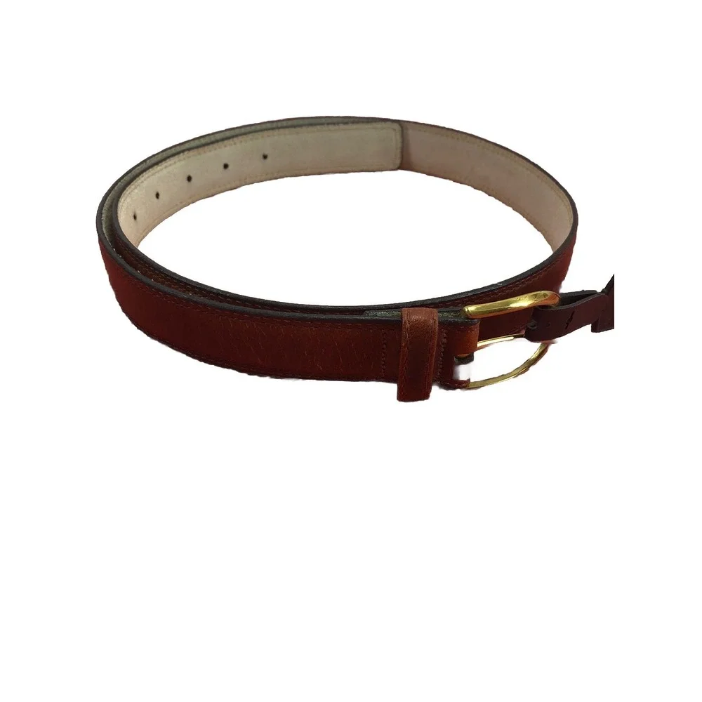 Western belt men 36 brown distressed crackle gold tone buckle full grain leather